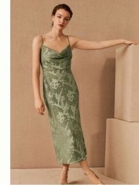 Hutch / BHLDN Satin Cowl Neck Slip Dress in Sage Green